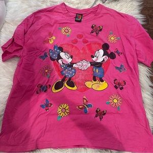 Vtg 90s Mickey And Minnie Mouse Heart T-Shirt Fuchsia Pink